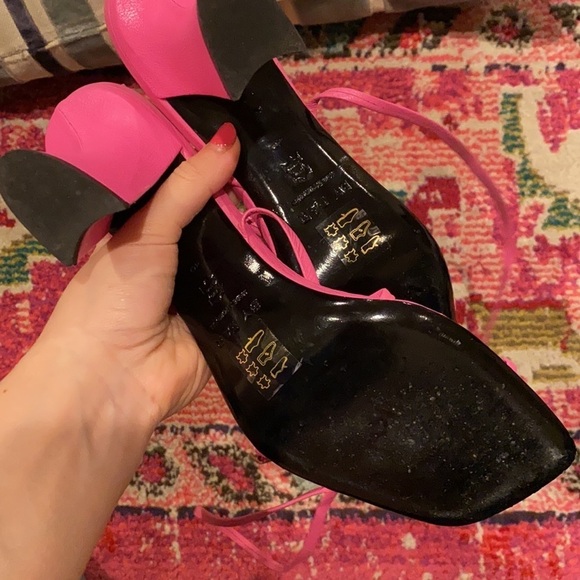 BY FAR / Neon pink Kersti Square-Toe Neon Leather Sandals Barbie  strappy 40 10 - Picture 7 of 12